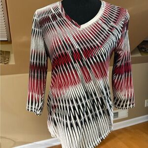 Chico's Red and Black Patterned Long Sleeve Top